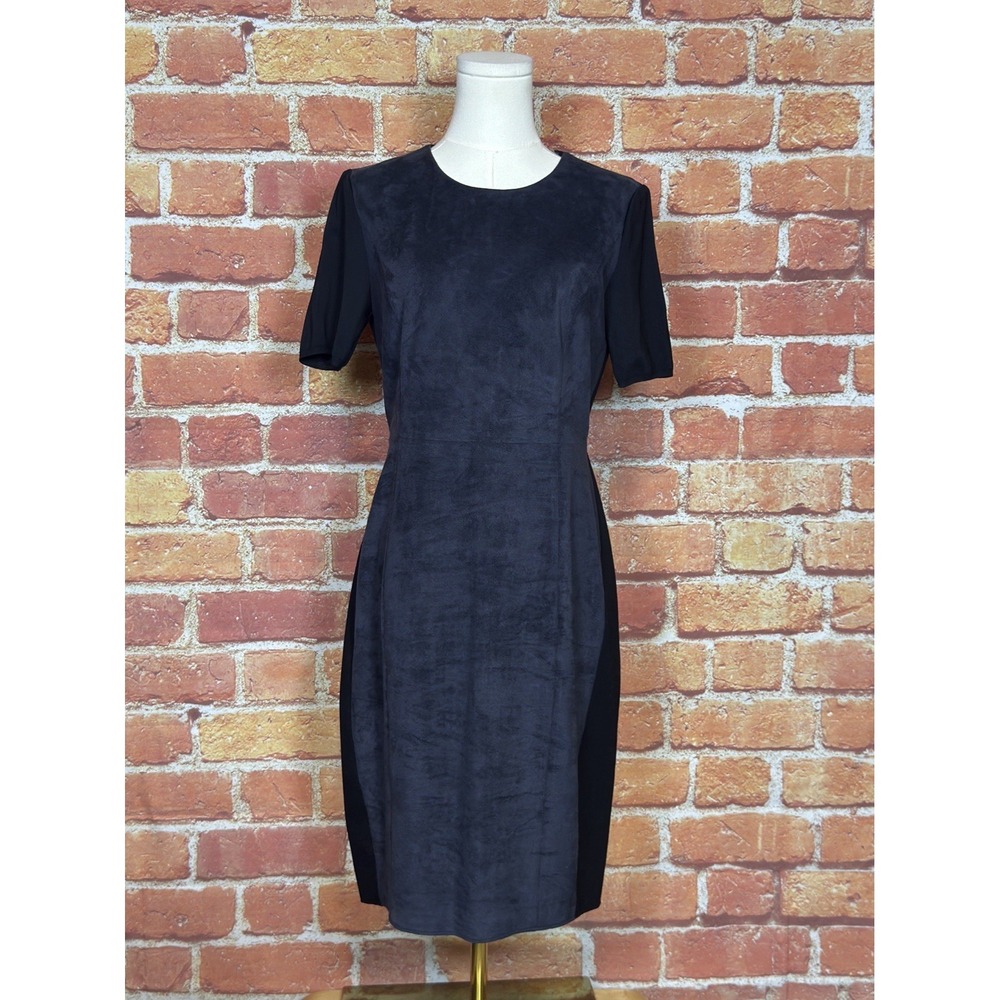 Elie Tahari Velvet Front Black Sheath Dress Size 6 Zipper Back Bodycon‎ Formal